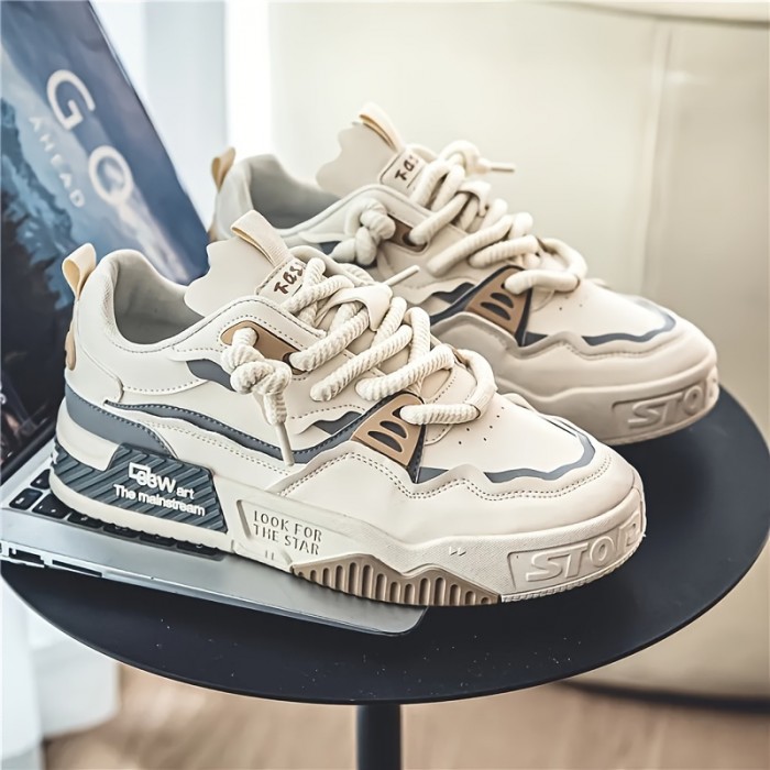 Men's Trendy Skate Shoes, Comfy Non Slip Casual Lace Up Sneakers For Men's Outdoor Activities