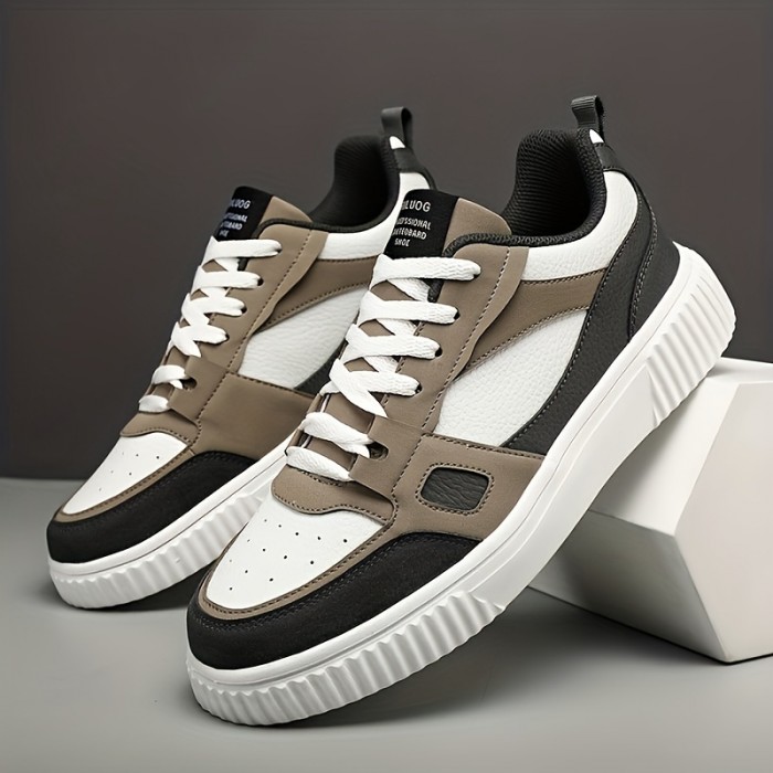 Men's Trendy Colour Block Skate Shoes, Comfy Non Slip Casual Lace Up Sneakers For Men's Outdoor Activities