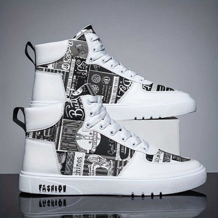 Men's Trendy High Top Lace Up Sneakers, Casual Outdoor Walking Shoes, men's clothing