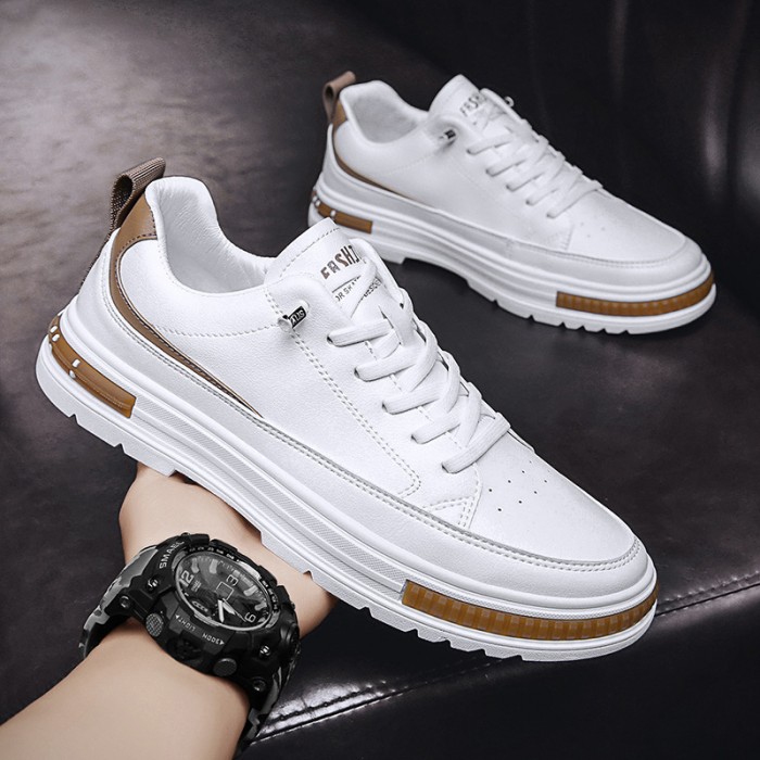 Men's Trendy Solid Skate Shoes, Lace Up Comfy Non Slip Stree Style Sneakers For All Seasons Outdoor Workout Activities