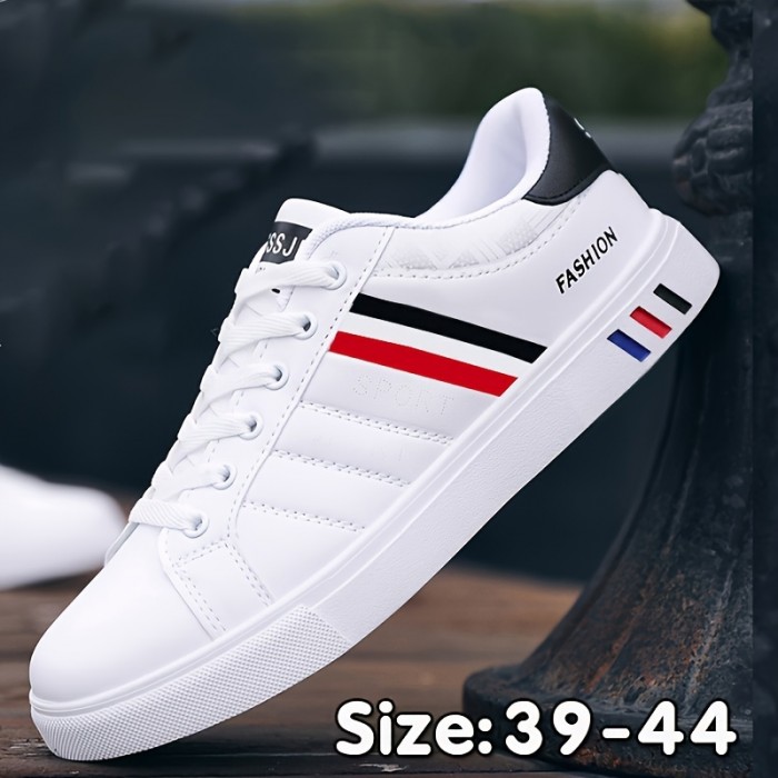 Men's Trendy Striped Skate Shoes, Comfy Non Slip Casual Solid Sneakers For Men's Outdoor Activities