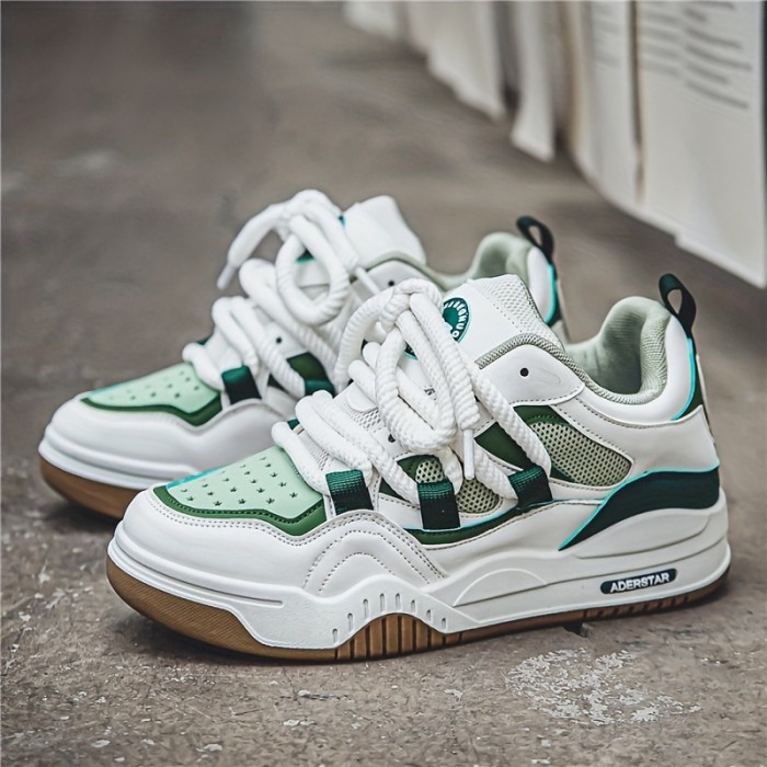 Men's Trendy Chunky Skate Shoes With Good Grip, Breathable Lace-up Sneakers, Men's Footwear