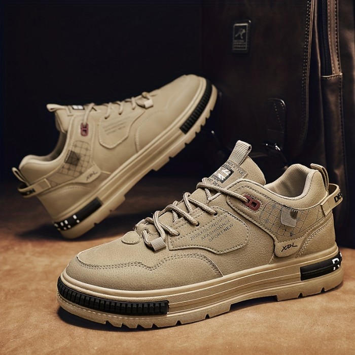Men's Vintage Retro Style Skate Shoes With Good Grip, Breathable Lace-up Sneakers