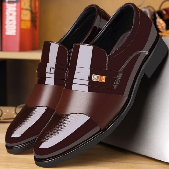 Men's Patent PU Leather Loafer Shoes, Formal Dress Slip On Shoes For Business Office, Spring Summer And Autumn