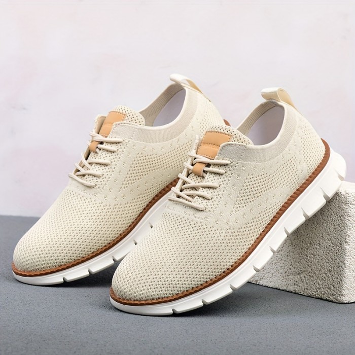 Men's Solid Color Casual Sneakers, Breathable Lightweight Lace-up Shoes With Fabric Uppers For Outdoor Walking Driving