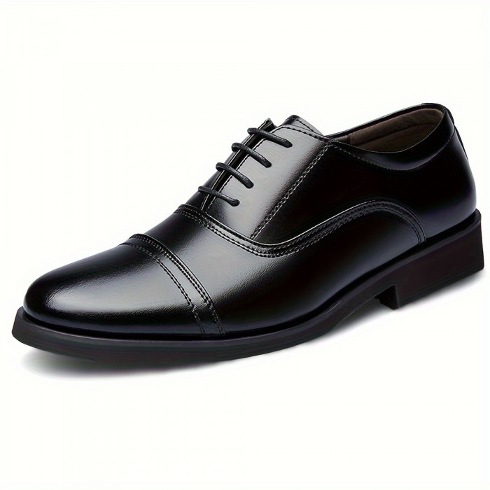 Men's Solid Color Cap-toe Oxford Shoes, Formal Dress Lace-up Front Shoes For Business Office