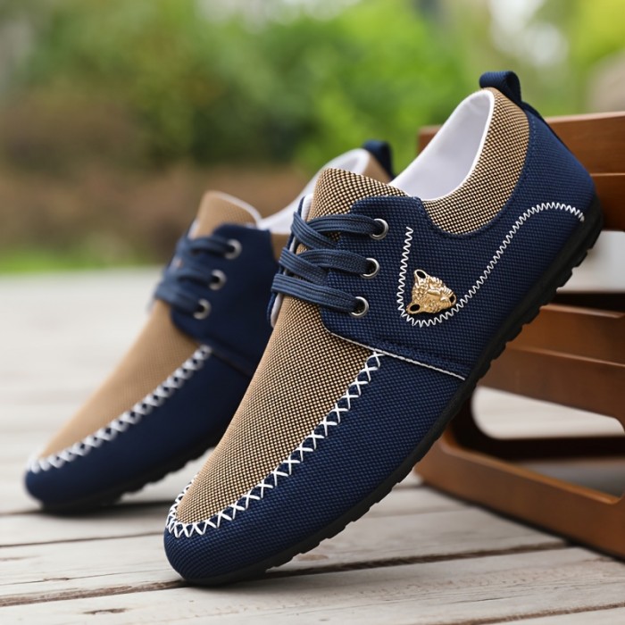 Men's Casual Canvas Shoes, Breathable Lace-up Classic Casual Walking Shoes For Business Office Driving, Spring Summer And Autumn
