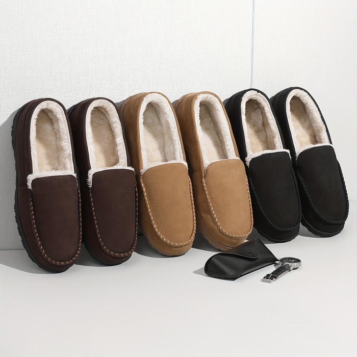 Men's Casual Loafers, Breathable Lightweight Slip On Shoes With Fuzzy Lining For Outdoor Walking Driving, Autumn And Winter