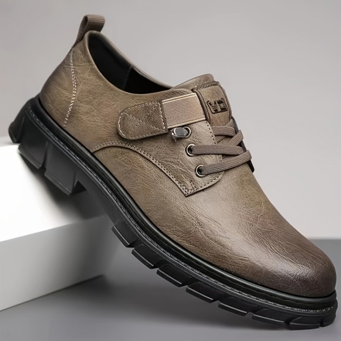 Men's Split Leather Casual Shoes, Breathable Wear-resistant Anti-skid Slip On Shoes With Hook & Loop Fastener Decor, Men's Daily Office Footwear