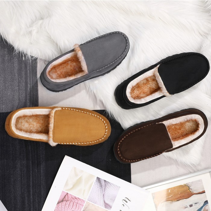 Men's Moccasin Slippers, Comfy Slip On Indoor Shoes With Fuzzy Lining For Business Office