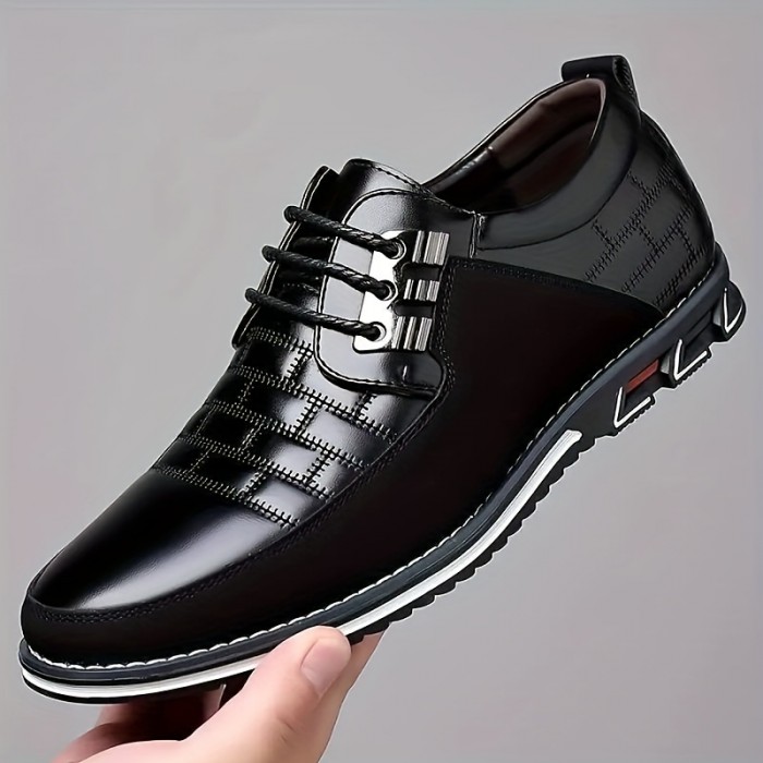 Men's Casual Synthetic Leather Shoes, Anti-skid Lace-up Shoes With Soft Sole For Business Office, Spring And Autumn