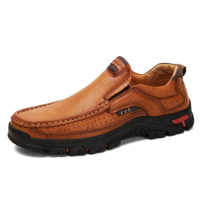 Men's Fashion Stitching PU Leather Loafers, Anti-skid Wear Resistant Slip On Shoes For Outdoor Walking Running, Spring Autumn