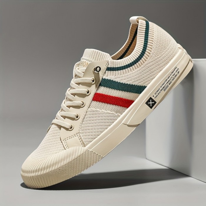 Men's Fashion Versatile Skate Shoes, Breathable Non-slip Lace-up Shoes With Fabric Uppers For Outdoor, Spring And Summer