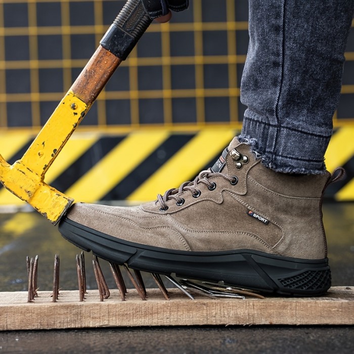 Puncture Proof Waterproof Wear-resistant Non Slip Work Boots, Steel Toe Boots, Industrial Construction Safety Shoes, Black/Dark Brown
