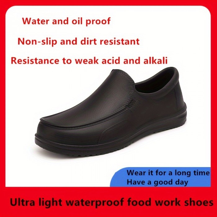 Men's Trendy Solid Slip On Chef Shoes, Comfy Non Slip Casual Durable EVA Work Shoes For Men's Outdoor Activities