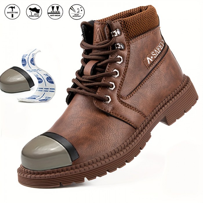 Men's High Top Protective Steel Toe Shoes, Lace Up Comfy Sneakers, Perfect For Constructional Safety Workout Activities