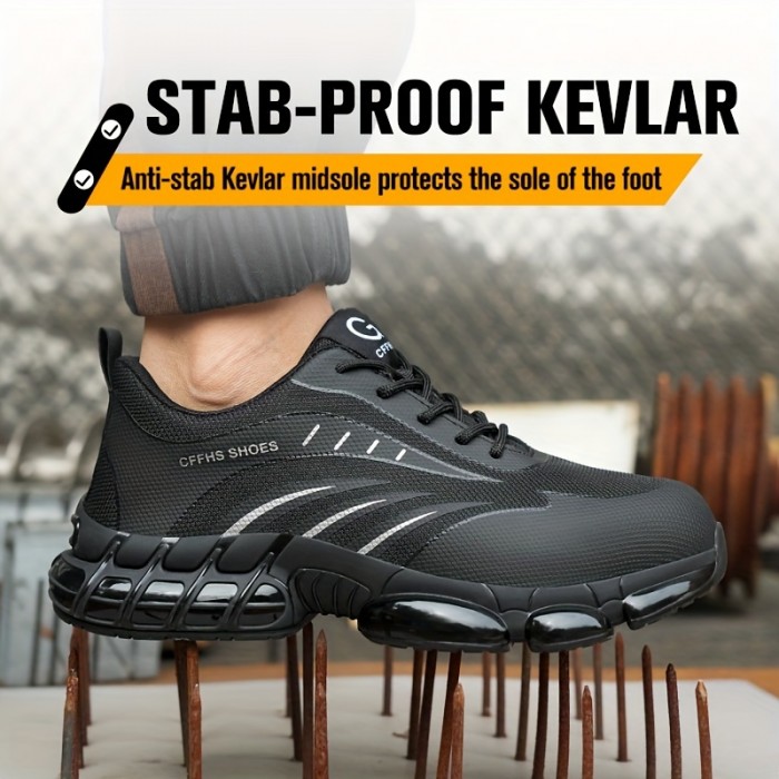 PLUS SIZE Men's Protective Steel Toe Shoes, Lace Up Comfy Sneakers, Perfect For Constructional Safety Workout Activities