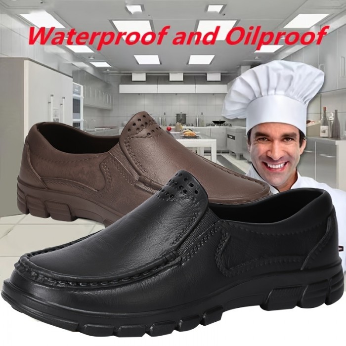 Men's Food Service Restaurant Shoes, Slip Resistant Oil Resistant Slip On Shoes Chef Shoes For Kitchen Work Shoes, Autumn And Winter