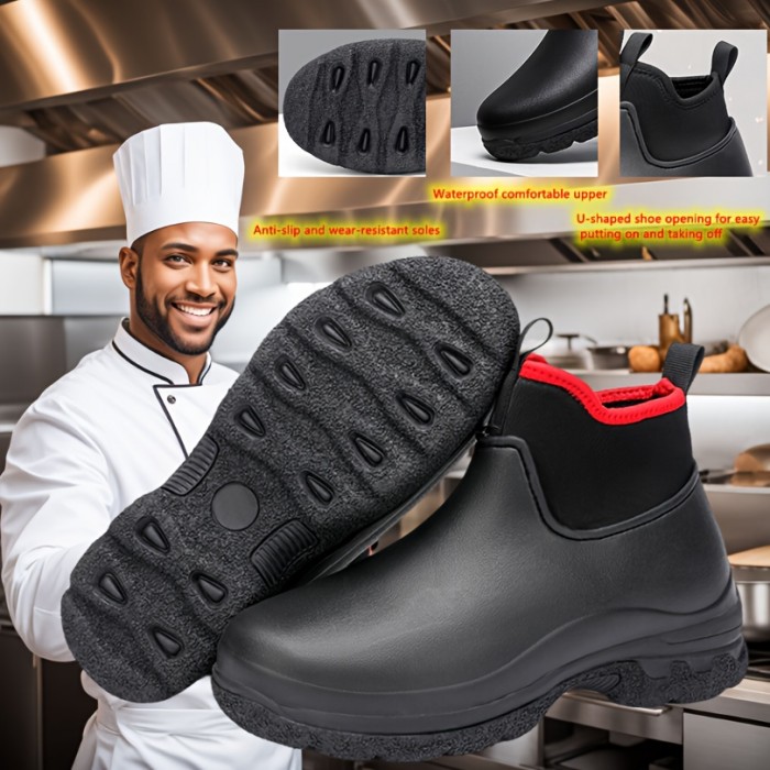 Men's Trendy Solid High Top EVA Waterproof Chef Shoes, Comfy Non Slip Durable Work Shoes For Men's Outdoor Activities