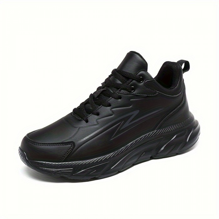PLUS SIZE Men's Breathable Solid Running Shoes, Comfy Non Slip Lace Up Sneakers For Men's Outdoor Activities