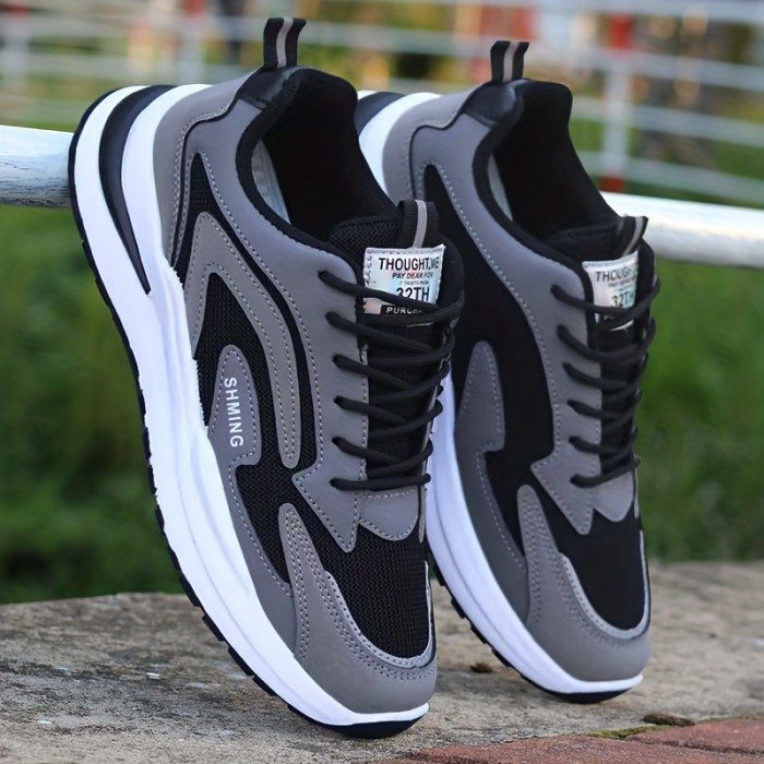Men's Knit Breathable Running Shoes, Lace Up Comfy Soft Sole Sneakers For Outdoor Jogging, Spring And Summer