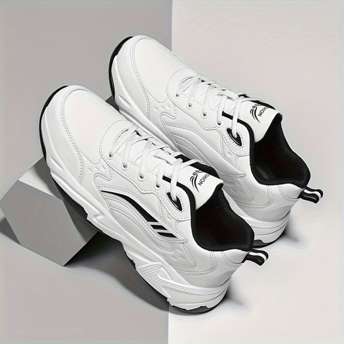 PLUS SIZE Men's Solid Chunky Shoes, Comfy Non Slip Lace Up Casual Sneakers For Men's Outdoor Activities