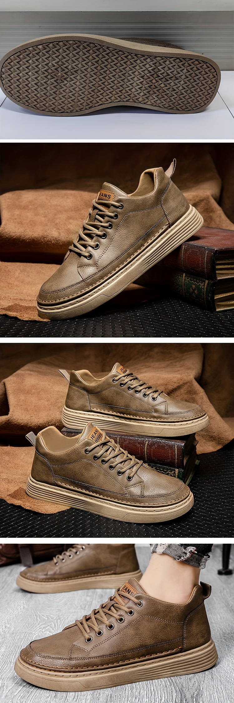 mens fashion skate shoes breathable non slip lace up shoes with pu leather uppers for outdoor spring summer and autumn details 0