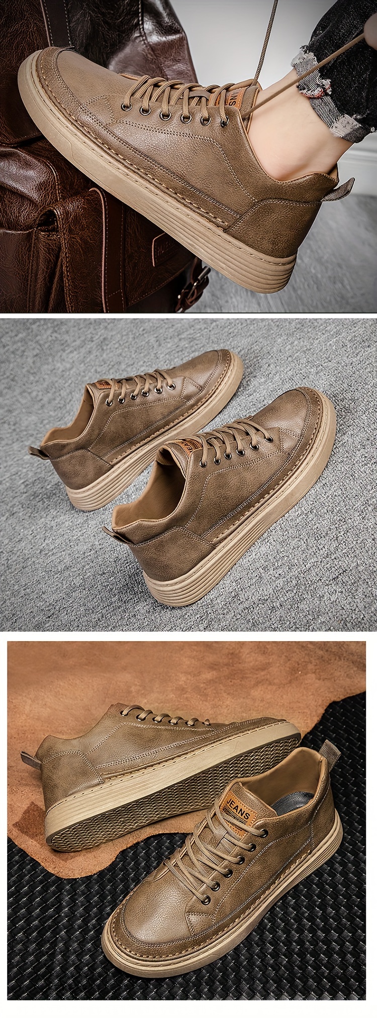 mens fashion skate shoes breathable non slip lace up shoes with pu leather uppers for outdoor spring summer and autumn details 1