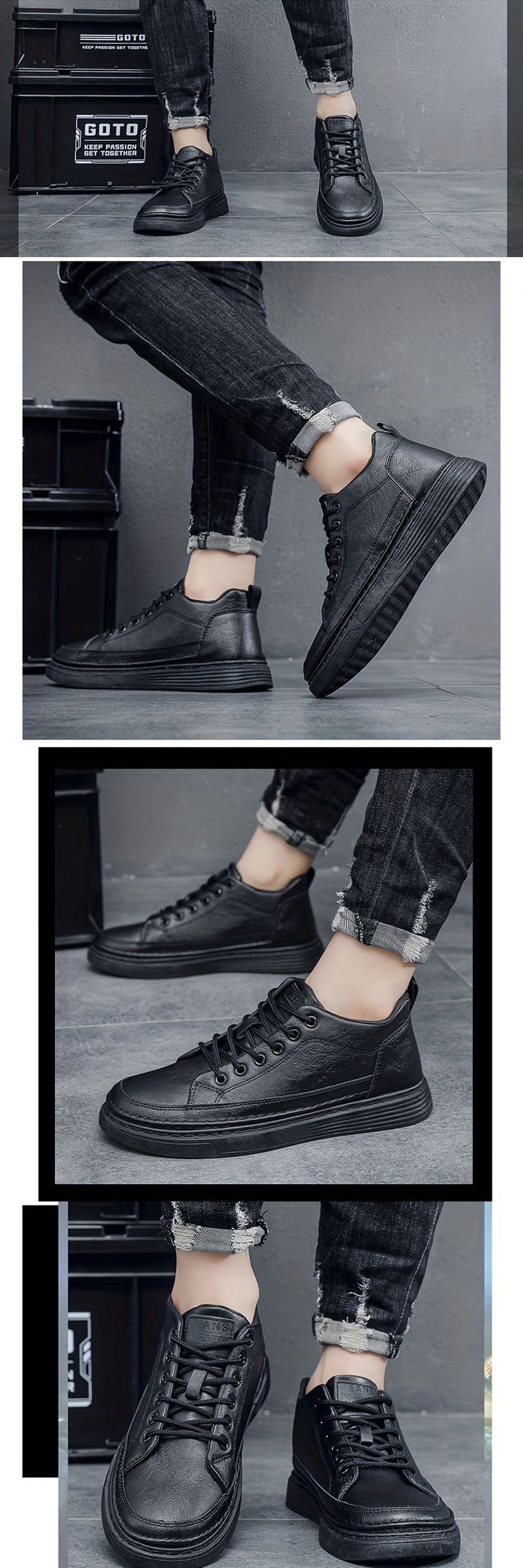 mens fashion skate shoes breathable non slip lace up shoes with pu leather uppers for outdoor spring summer and autumn details 2
