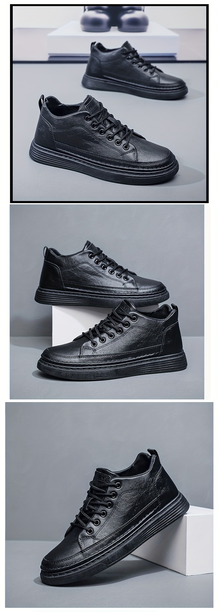 mens fashion skate shoes breathable non slip lace up shoes with pu leather uppers for outdoor spring summer and autumn details 3