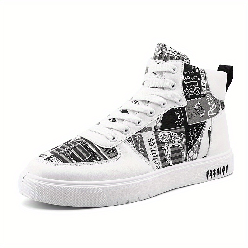 mens trendy high top lace up sneakers casual outdoor walking shoes details 1