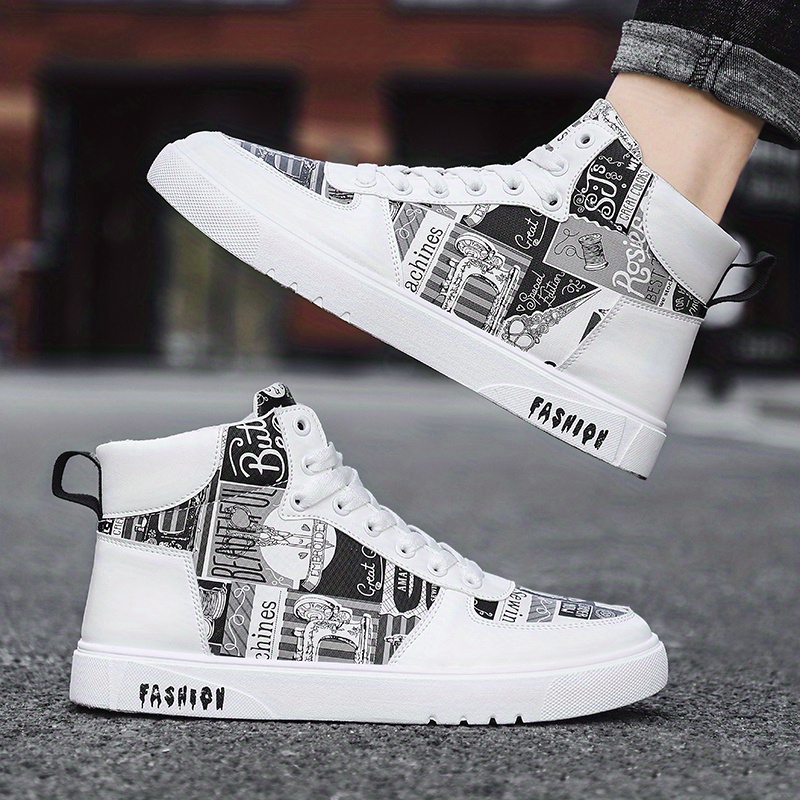 mens trendy high top lace up sneakers casual outdoor walking shoes details 3