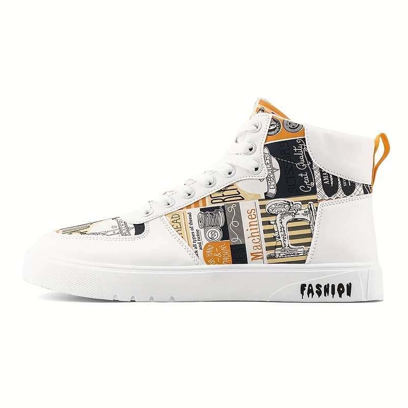 mens trendy high top lace up sneakers casual outdoor walking shoes details 4