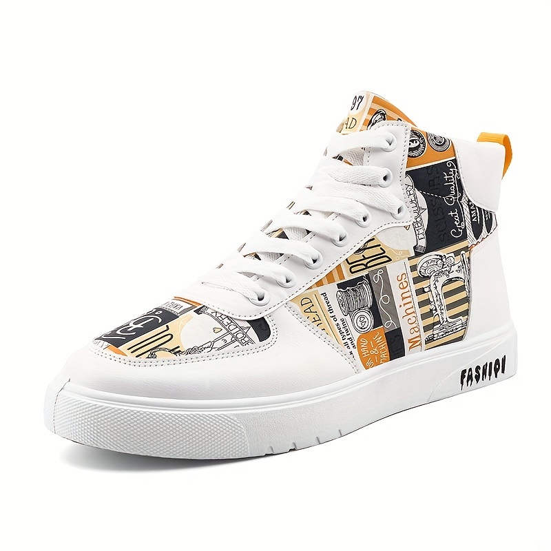 mens trendy high top lace up sneakers casual outdoor walking shoes details 5