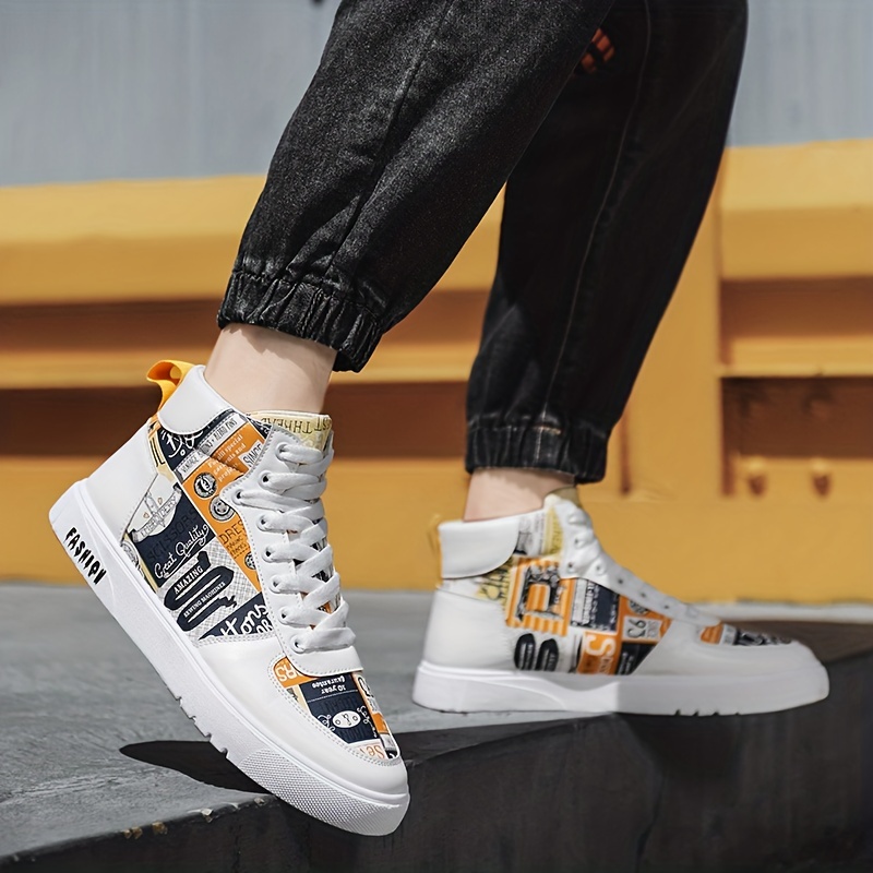 mens trendy high top lace up sneakers casual outdoor walking shoes details 6