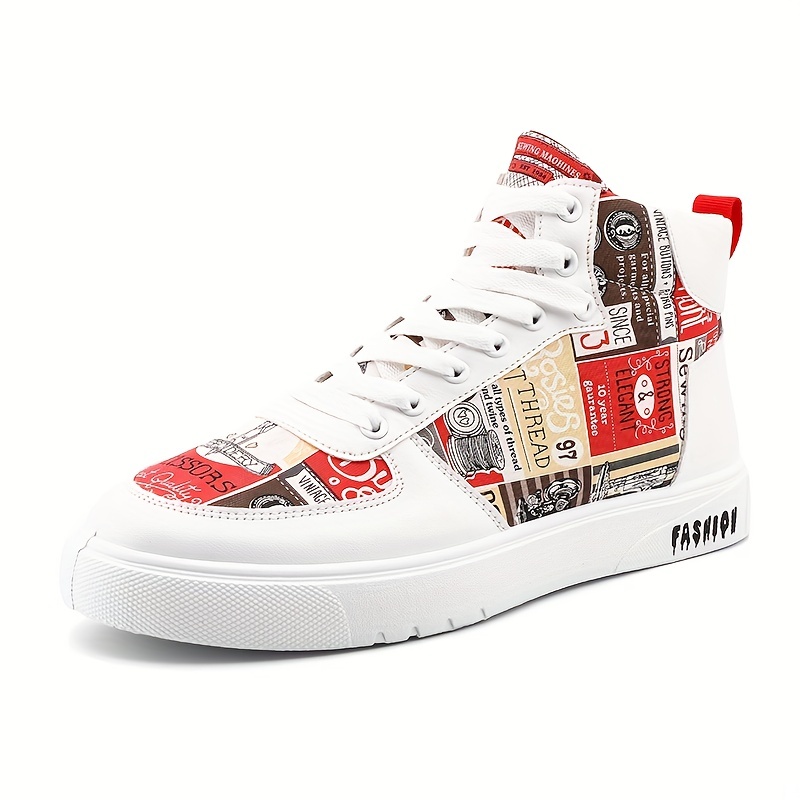 mens trendy high top lace up sneakers casual outdoor walking shoes details 8