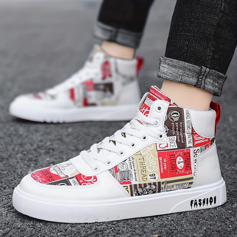 mens trendy high top lace up sneakers casual outdoor walking shoes details 9