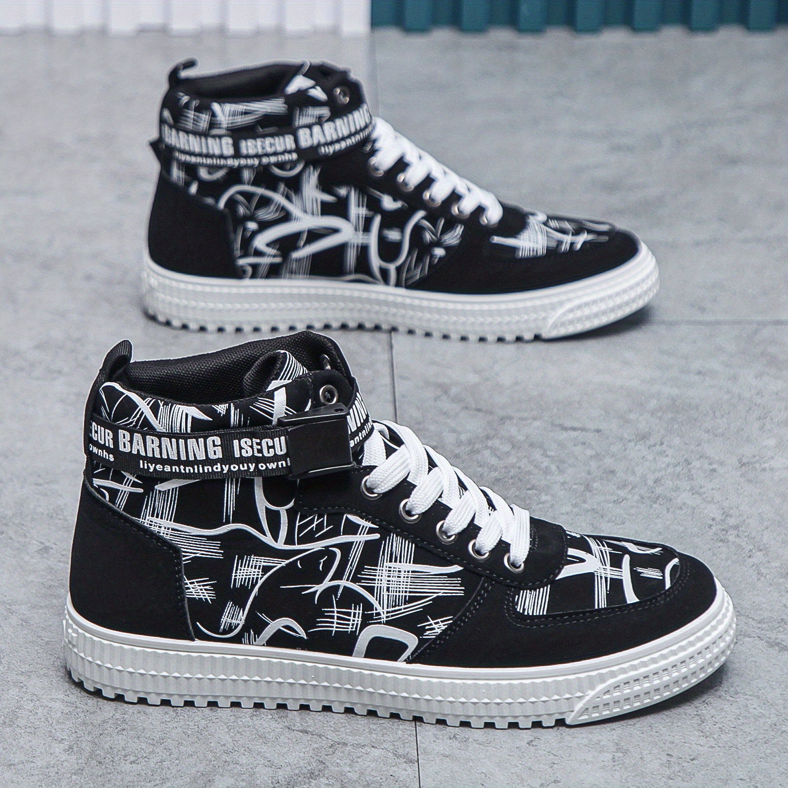 trendy high top skate shoes, mens trendy high top skate shoes wear resistant non slip sneakers mens footwear details 1