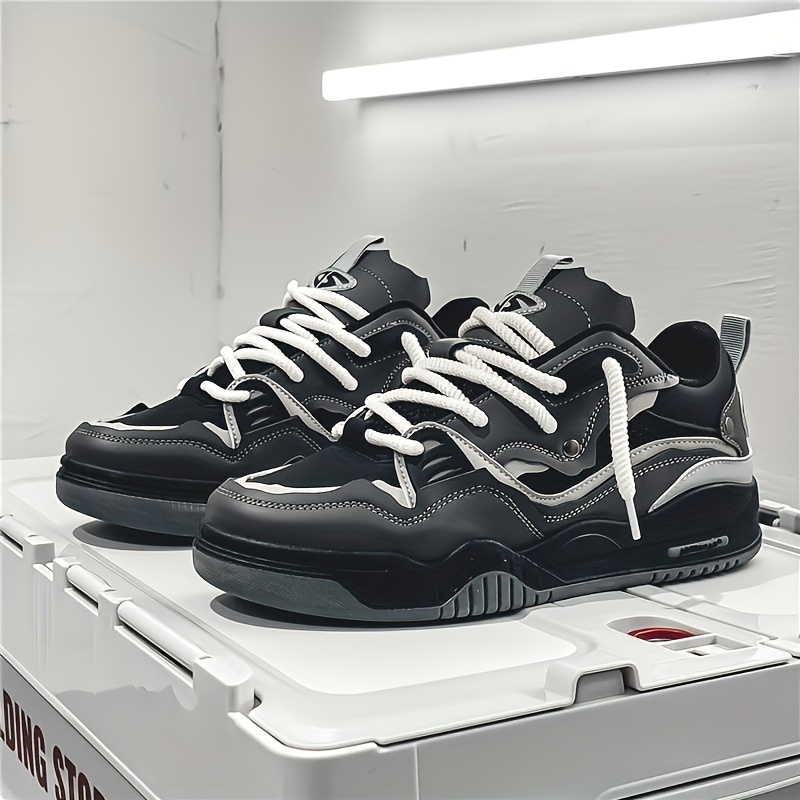 mens lace up sneakers chunky skate shoes with good grip breathable details 0