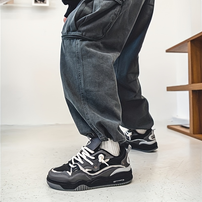 mens lace up sneakers chunky skate shoes with good grip breathable details 2