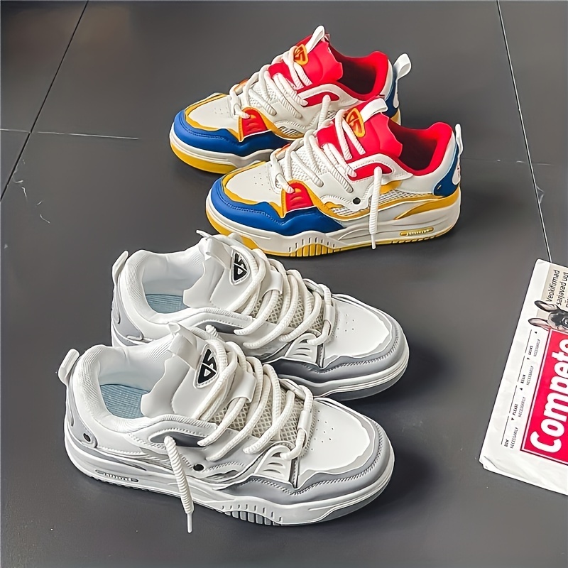 mens lace up sneakers chunky skate shoes with good grip breathable details 5
