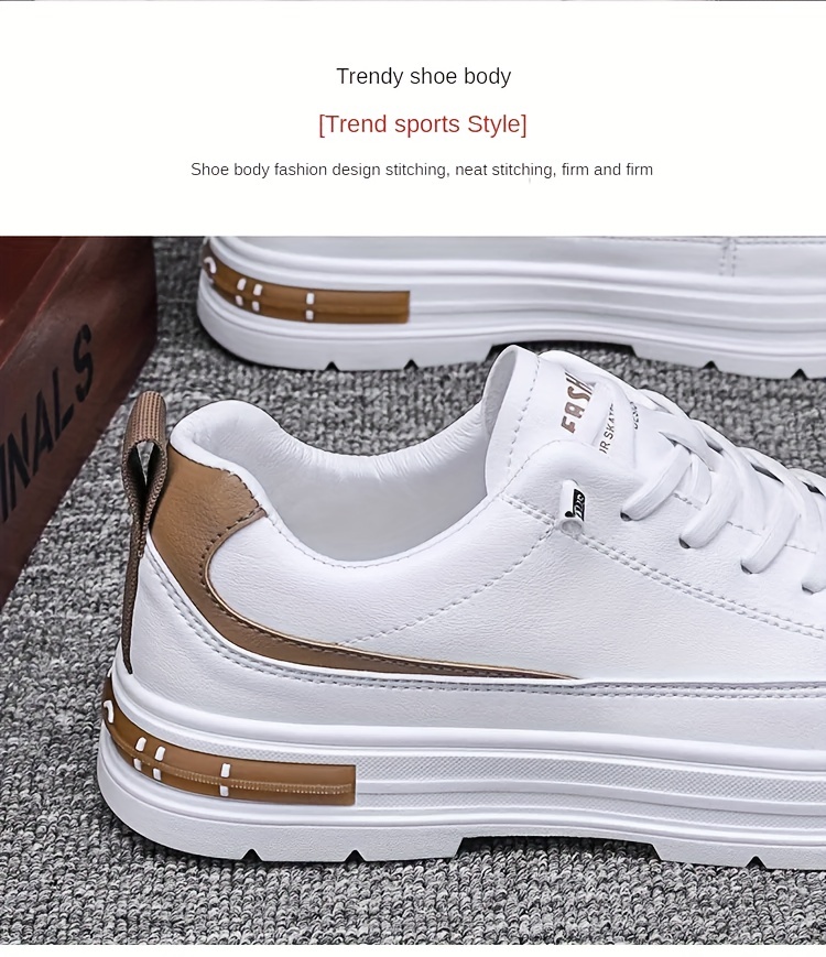 mens solid pu leather skate shoes lace up comfy non slip stree style sneakers for all seasons outdoor workout activities details 2