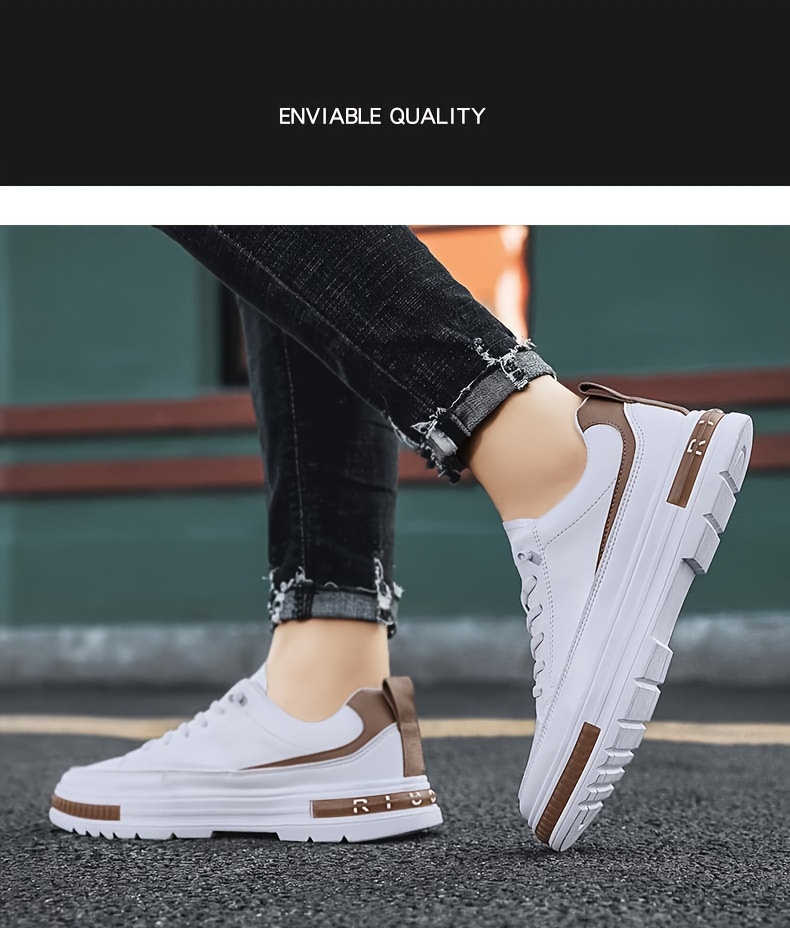 mens solid pu leather skate shoes lace up comfy non slip stree style sneakers for all seasons outdoor workout activities details 4