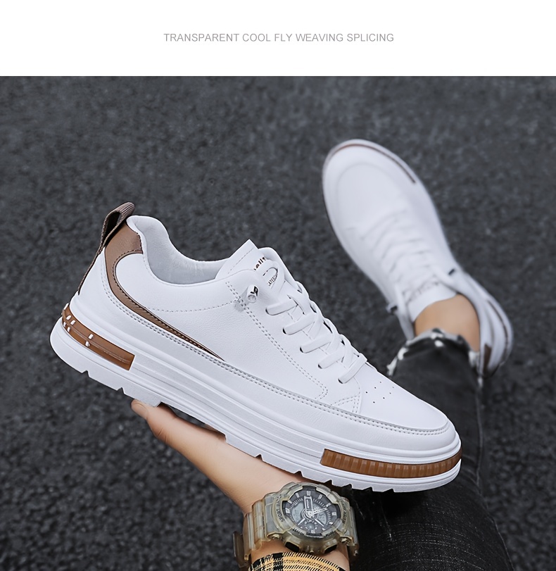 mens solid pu leather skate shoes lace up comfy non slip stree style sneakers for all seasons outdoor workout activities details 5