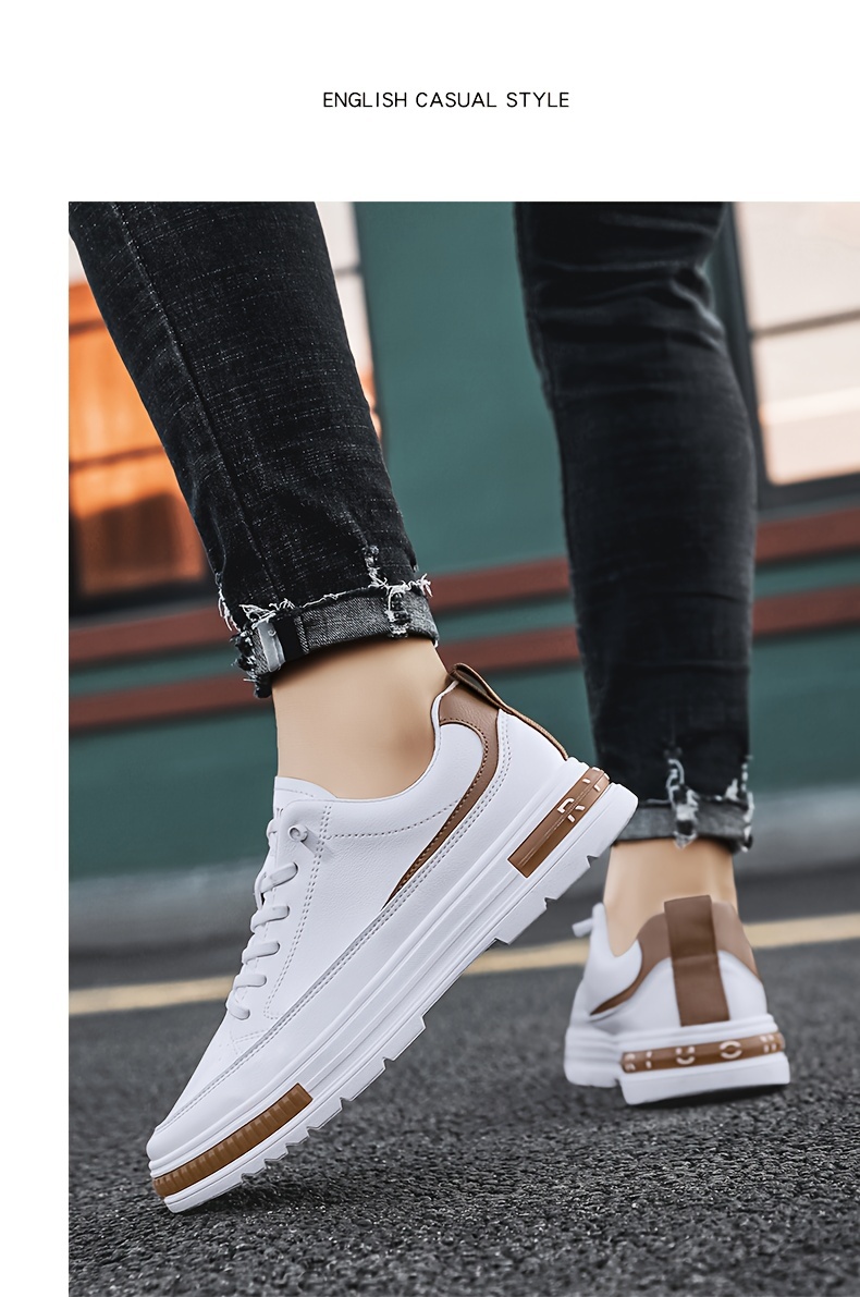 mens solid pu leather skate shoes lace up comfy non slip stree style sneakers for all seasons outdoor workout activities details 6