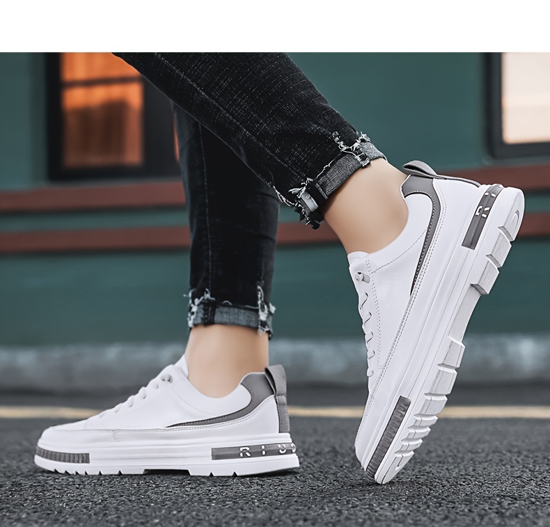 mens solid pu leather skate shoes lace up comfy non slip stree style sneakers for all seasons outdoor workout activities details 7