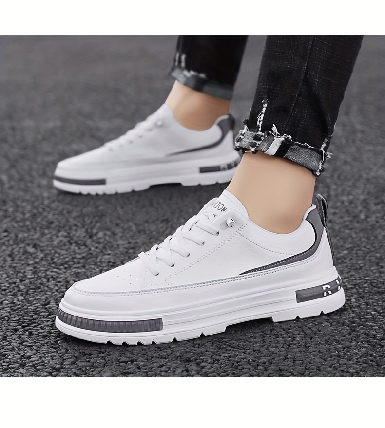 mens solid pu leather skate shoes lace up comfy non slip stree style sneakers for all seasons outdoor workout activities details 8