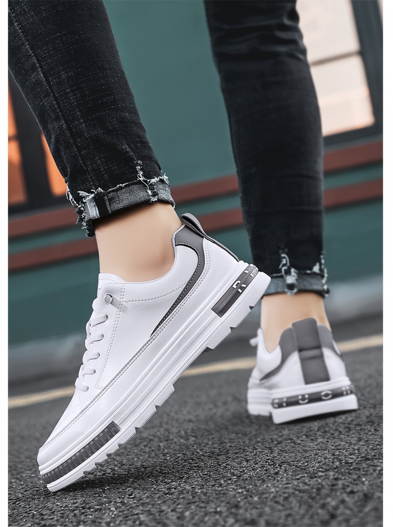 mens solid pu leather skate shoes lace up comfy non slip stree style sneakers for all seasons outdoor workout activities details 9