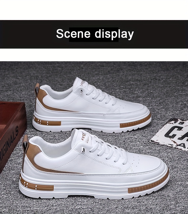 mens solid pu leather skate shoes lace up comfy non slip stree style sneakers for all seasons outdoor workout activities details 13