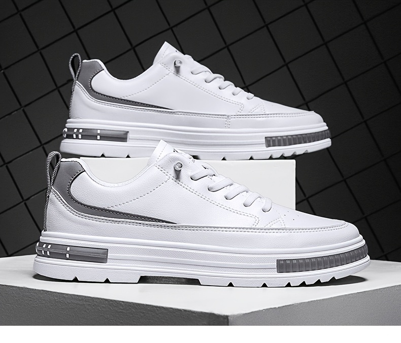 mens solid pu leather skate shoes lace up comfy non slip stree style sneakers for all seasons outdoor workout activities details 15